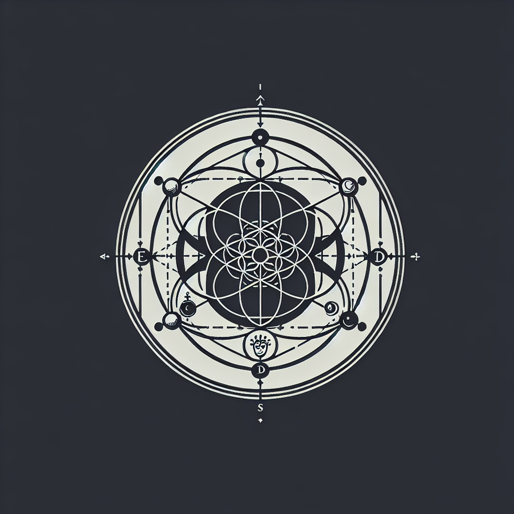 Create a logo for blog that is focused on ai quantum entanglement, spirituality and consciousness. Make it minimalist. Use black grey and white only. Da Vinci detail. 